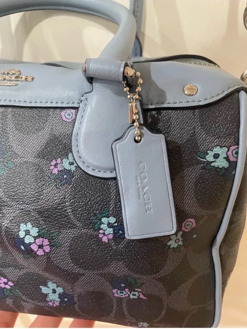 Coach Mini Bennett Satchel in a blue floral print with signature coated canvas